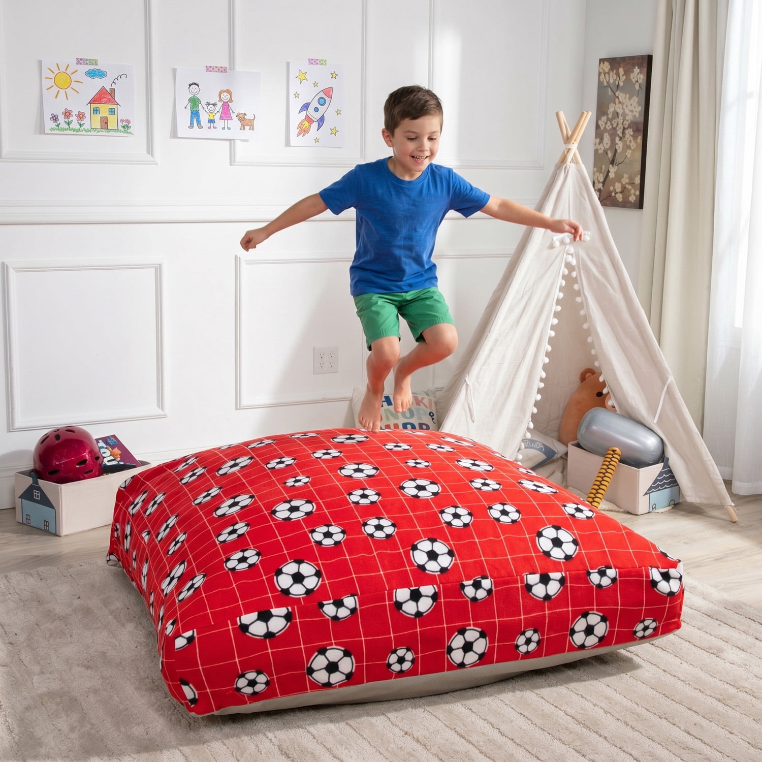 Sensory Crash Pad for Kids & Adults,Soft Landing Crash Mat with Foam Blocks,Removable and Washable Cover,Non-Slip Bottom for Jumping, Relaxing & Play,48" x 48"