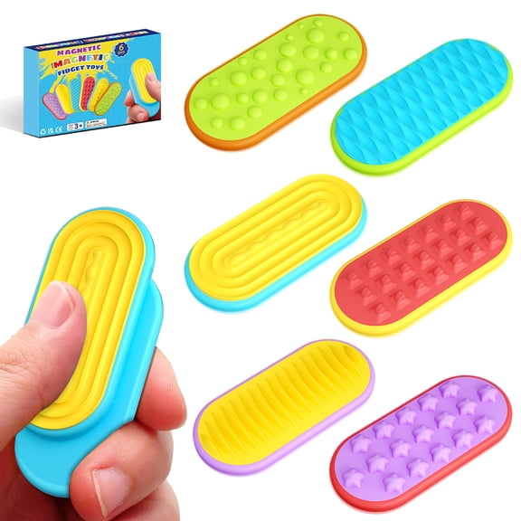 Sensory Fidget Magnet Toys, 6 Pack Textured Silicone Magnetic Sliders for Autism & ADHD,Quiet Stress Relief Sensory Toy for Adults Office Desk / Travel Classroom Must Haves
