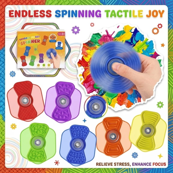 Sensory Fidget Spinner, Multi-textured Rotating, 6 Pack, Handheld Stress Relief for and Adults