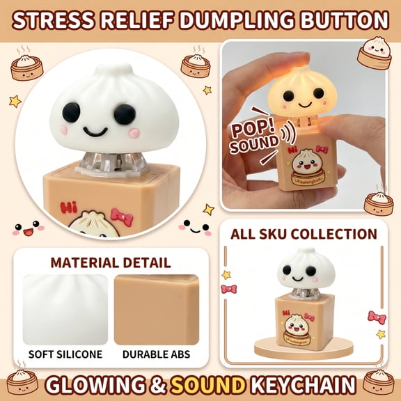 Sensory Fidget Toys Button Keychain with Light & Sound, Adult Fidget Toys for Stress Relief, Portable Clicker Fidget Toy Keychain for Kids Adults
