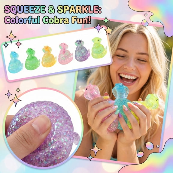 Sensory Fidget toys, Fidget for Adults, Glitter Squishy, Silicone Rubber, Coiled Cobra, 4 in, Sky Blue, 1 Pc, Year of The Snake Gifts, Anxiety Relief toys, desk Fidget toys