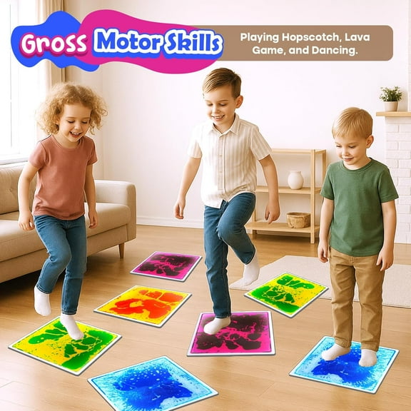 Sensory Floor Tiles for Kids Toddlers: 12"x12" Liquid Sensory Mats Puzzle Pads, Colorful Autism Sensory Play Mat for Dancing Stepping Lava Tile Games, Daycare Sensory Room Preschool Must Have(4 Pack)