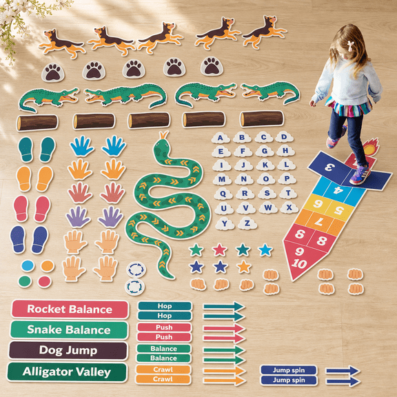 Sensory Path Floor & Wall Stickers, 126 Interactive Walk Hallway Decals