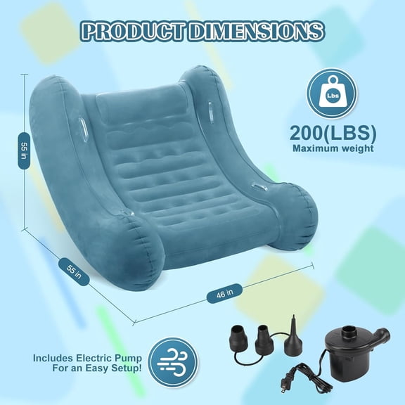 Sensory Rocker Chair for Kids, 55x55x46 Inch Inflatable  Cloud Rocking Chair with Pump for ADHD  Indoor Outdoor