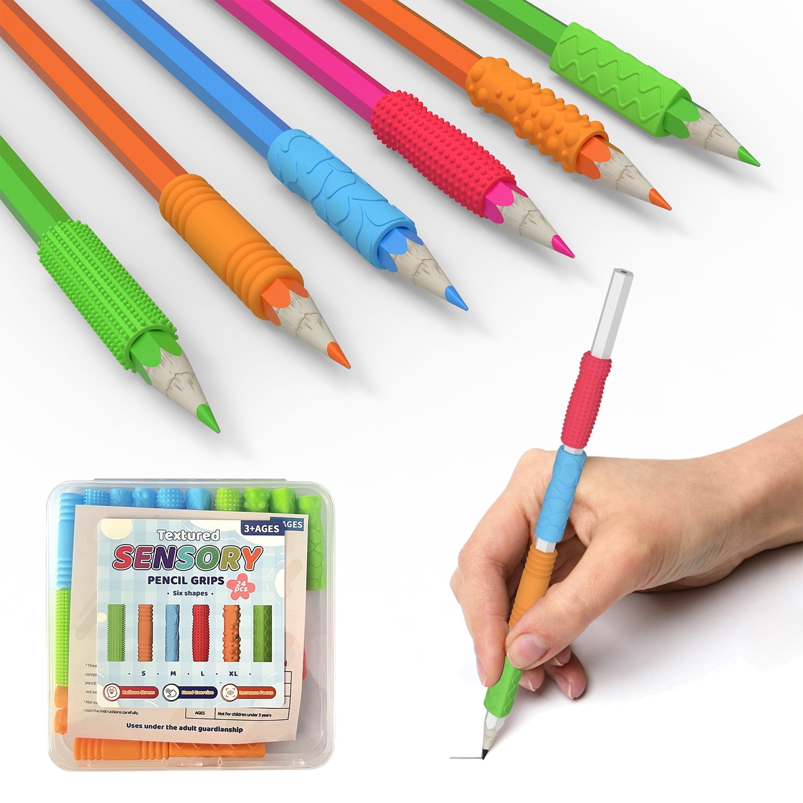 Sensory Silicone Pencil Grips, Plastic Case, Assorted Colors, 24 Count ...