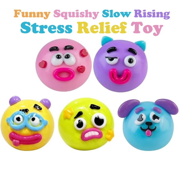 Sensory Smushers Squishy, Funny Squishy Slow Rising Stress Relief Toy，Moldable Face Swap Squeeze Balls, 5 Cute Expressions Slow Rise Toys for Tactile Relaxation