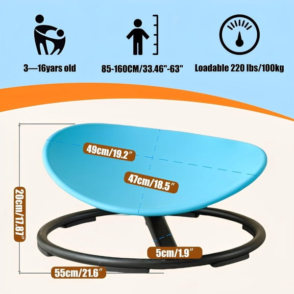 Sensory Spinning Chair for Kids,Autistic Childs Swivel Chair,Sit and Spin Toy,Sensory Equipment,Non-Slip Metal Base Indoor and Outdoor Training Body Coordination Ages 3-12
