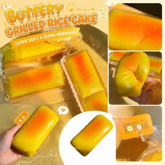 Sensory Squeeze Toys, Butter Stress Toys, Soft Slow Rebound Grilled Butter Rice Cake Squeeze, 6X3X2 Inch Stretchy Butter Bar Squeeze, 2 Pack Super Soft Relaxation Squeeze Toys for