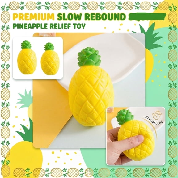 Sensory Squeeze Toys, Pineapple Squeeze, 4X4 In, Slow Rising Squeeze, Relaxation, Summer Picnic, Yellow, 1 Pc