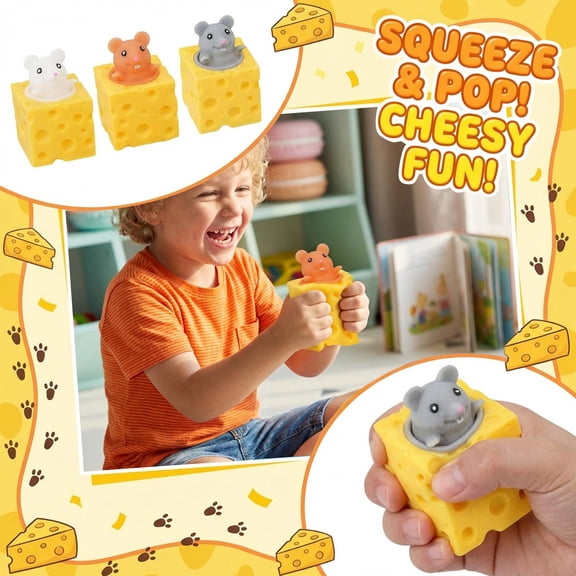 Sensory Squeeze Toys, Relaxation Relief Toys, Silicone Sensory Squeeze, Cheese Block Gray Mouse, Pop Up Fidgeting, Portable Relaxation, 2 In, 1 Pc