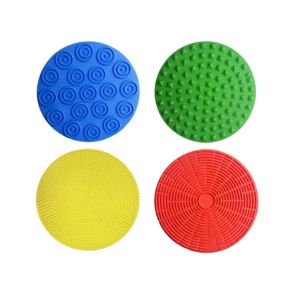 Sensory Squeeze Toys for Student, 4 Pc, 8 in Round, Silicone Sensory Squeeze, Textured Sensory Toys, Sensory Mats, Mixed Bright Colors, Floor Pads, Calming Toys for Student