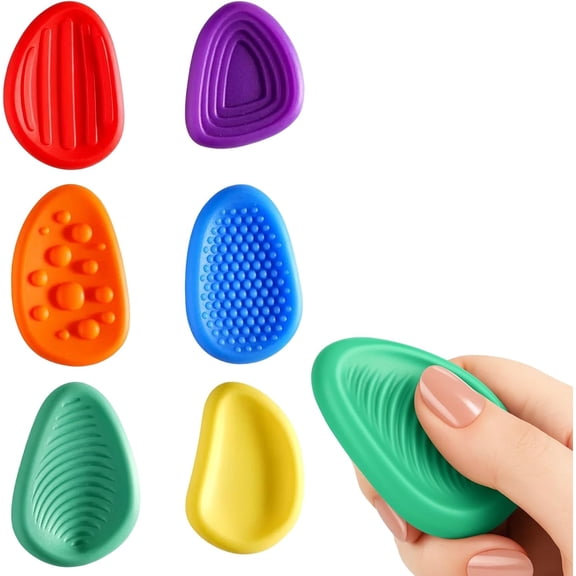 Sensory Stone Toys for Teenagers with Autism, 6 Pack Textured Worry Stones, Fidgets Toys for Age 8-12, Super Smalls Autism Sensory Products, Stress Relief for All Age