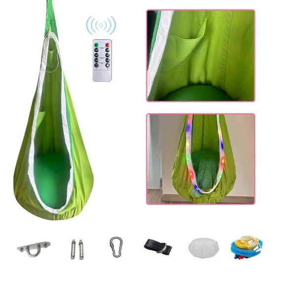 Sensory Swing Chair for Kids - Adjustable Nylon Hanging Seat with Multicolor LED Lights, Perfect for Bedroom, Balcony or Garden Play Area