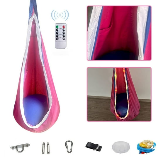 Sensory Swing Chair for Kids - Adjustable Nylon Hanging Seat with Multicolor LED Lights, Perfect for Bedroom, Balcony or Garden Play Area