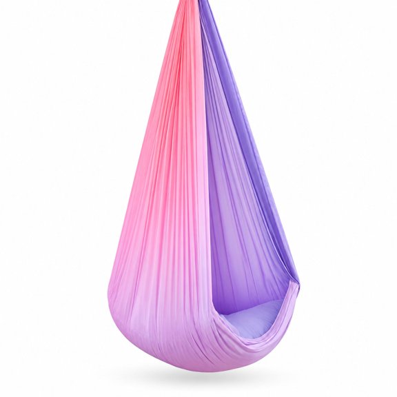 Sensory Swing, Double Layer Cuddle Swing, 300 lb Capacity, Pink-purple, Polycotton, Indoor and Outdoor Use