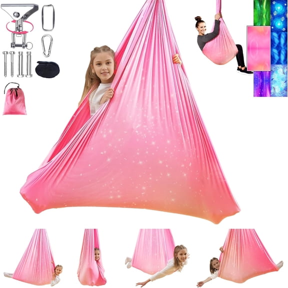 Sensory Swing Hammock Chair for Kids and Adults Indoor Outdoor Double Layer Therapy Cuddle Swing Adjustable 360    Swivel Hanger Up to 300 lbs Fantasy Pink