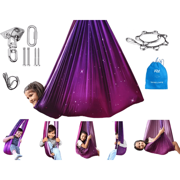Sensory Swing for Kids Indoor Outdoor - (Hardware Included) 360 rotating Dual Layer Therapy Hug Swing Calming Yoga Swing for Children with Autism, ADHD, Sensory Processing Disorder and Autism