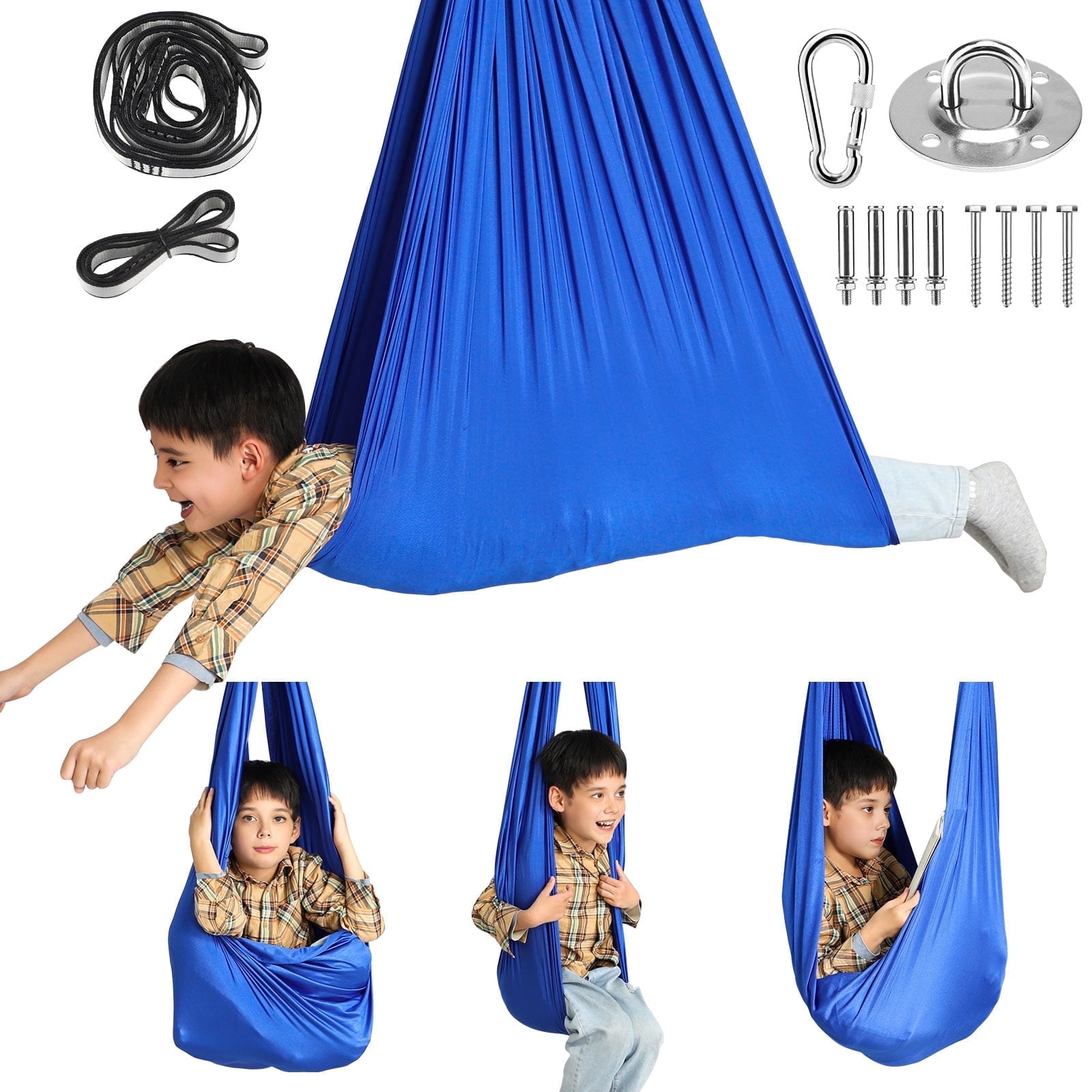 Sensory Swing for Kids Therapy Swing Hammock Indoor Outdoor, Hardware Included, Soft Breathable Nylon Cuddle Swing Joy Hammock for Child Adult with Autism, ADHD, Aspergers, Sensory Integration,Blue