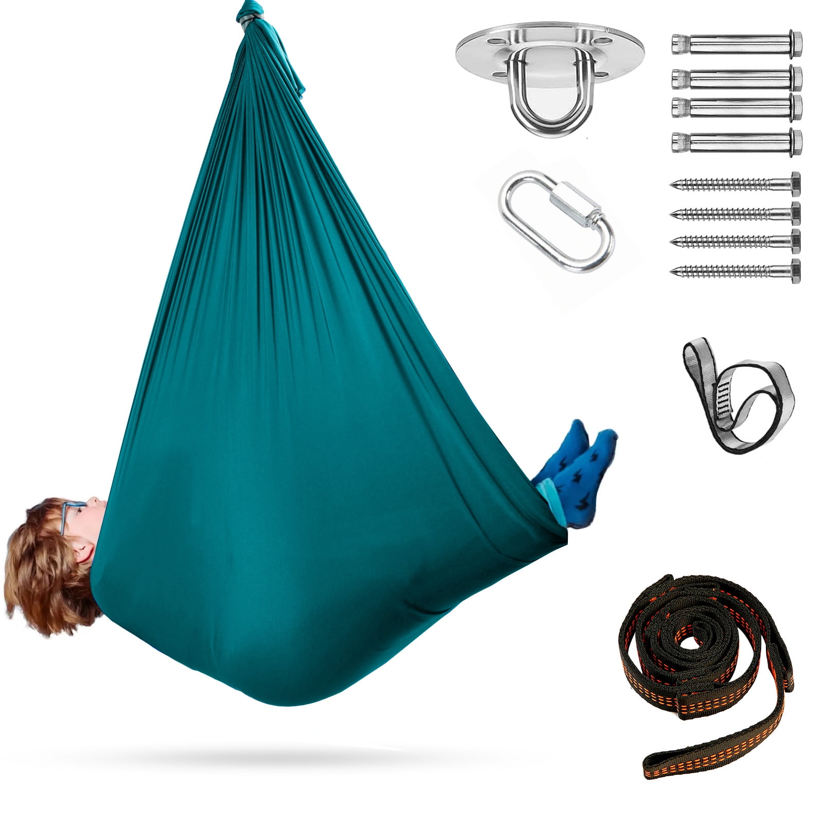 Sensory Swing for Kids Therapy Swing Hammock Indoor Outdoor, Hardware Included, Soft Breathable Nylon Cuddle Swing Joy Hammock for Child Adult with Autism, ADHD, Aspergers, Sensory Integration,Green