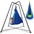 thumbnail image 1 of Yacona Sensory Swing with Stand, Heavy-Duty Metal Swing Frame, with Sensory Chair and Pod Swing, Hammock with Stand for Kids, Blue, 1 of 7