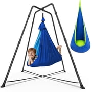 Yacona Sensory Swing with Stand, with Sensory Chair and Pod Swing, Swing Frame for ADHD/Autism Kids, Blue