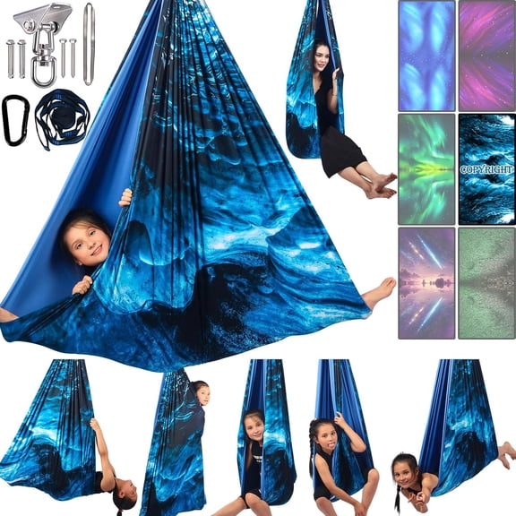 Sensory Swing for Kids and Adults Holds up to 300 lbs Indoor Outdoor Double Layer Cuddle Swing with 360 Swivel Hanger Kit Ice Teal