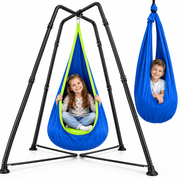 Sensory Swing with Stand, Outdoor Indoor Kids Pod Chair Swing Set for Backyard, Metal Hammock Chair Stand, 350LB