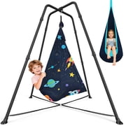 Sensory Swing with stand and Pod Swing, Sensory Chair Indoor/Outdoor, Swing Set for Kids & Adults, 330LBS, Patterned-Star Dark Blue