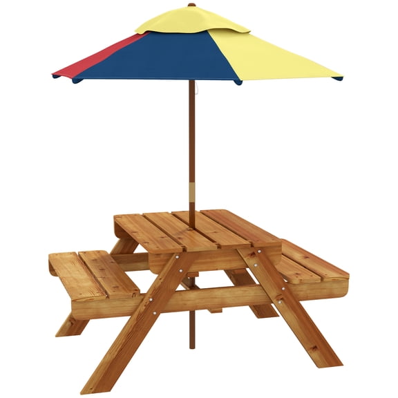 Sensory Table 3 in 1 Toddler Water and Sand Table w/ Foldable Umbrella 2 Play Boxes Removable Top, 3-6 Years Old, Teak