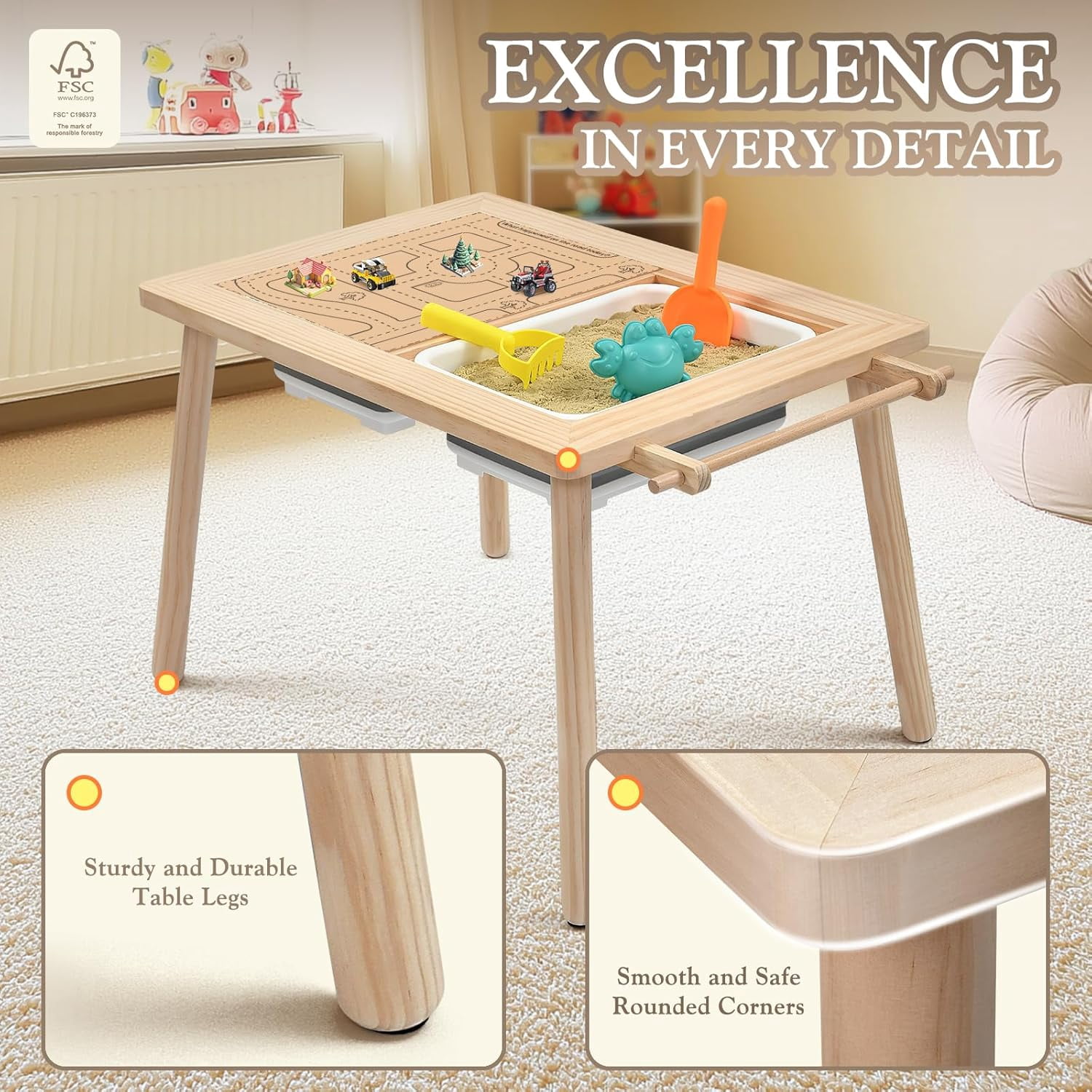 Sensory Table for Toddlers Kids Play Wooden Sand Water Table with ...
