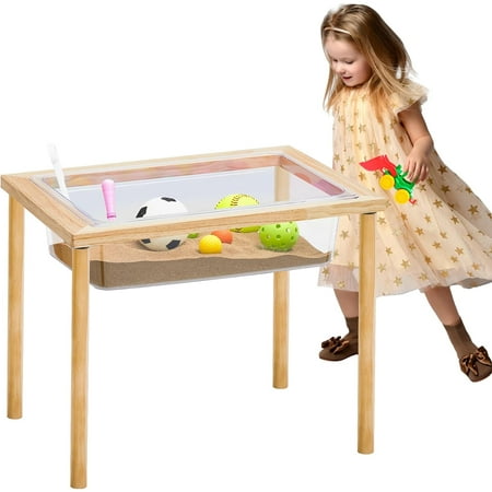 Sensory Table Wood Sand Table Water Table Interactive Kids Activity Table Art Table Gift for Kids Toddlers Classroom Preschool Play Daycare Learn Water Sand(23.9 x 15.9 x 20 Inches)