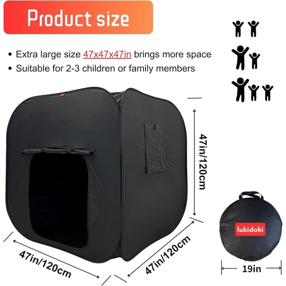 Sensory Tent for Kids & Adults with Autism, ADHD, SPD - CPC Certification Extra Big 47x47in Calm Corner Helps Children Relax, Reduce Anxiety - Portable Pop-up Blackout Hideout Play Tent Toys