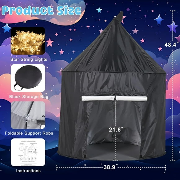 Sensory Tent for Kids with Autism, Blackout Tent with Mesh Windows, Star Lights, Storage Bag