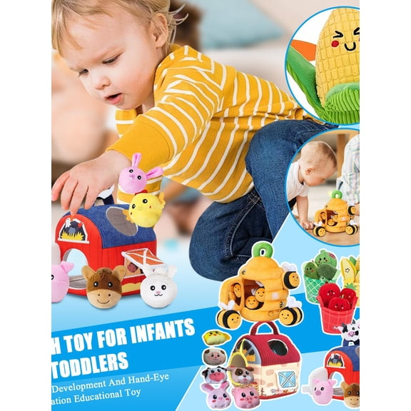 Sensory Toys - 16 Pieces My First Fruit Vegetable Crunchy Play Food Color Rating,Bee Music House Plush Toy For And Hand-Eye Coordination Educational Toy