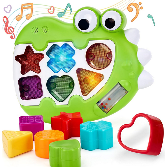 Sensory Toys for Toddlers - Light up Musical Shape Matching Sorter Toys with 6 blocks, Montessori Toys for 1 Year Old Boys Girls, Early Education Toys Age 1-2 Birthday Gift Baby Learning Toys