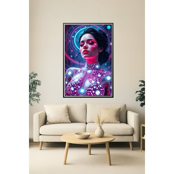 Cyber Siren Poster Futuristic Neon Body Circuitry Art [Rolled Canvas]