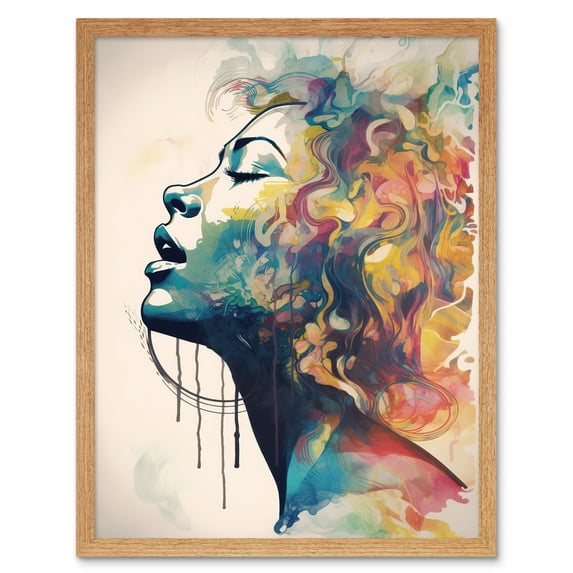Sensual Woman Female Profile Portrait Soft Pastel Colour Modern Watercolour Painting Art Print Framed Poster Wall Decor 12x16 inch