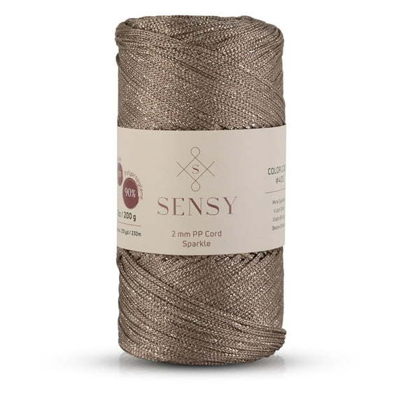 Sensy Premium 2mm 251 Yards Sparkle Polyester Rope 90% Polypropylene 10% Polyester Cord Macrame Cord 2mm Crochet Bag Cord Macrame Rope Crochet Thread Gift for Knitter (Mink Sparkle)