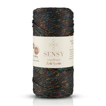 Sensy Premium 2mm 251 Yards Sparkle Polyester Rope 90% Polypropylene 10% Polyester Cord Macrame Cord 2mm Crochet Bag Cord Macrame Rope Crochet Thread for Knitter (Anthracite Multi Sparkle)