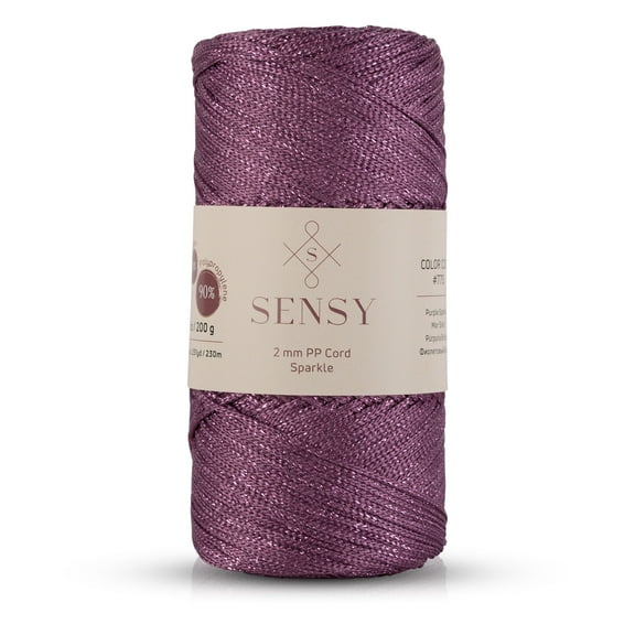 Sensy Premium 2mm 251 Yards Sparkle Polyester Rope 90% Polypropylene 10% Polyester Cord Macrame Cord 2mm Crochet Bag Cord Macrame Rope Crochet Thread Gift for Knitter (Purple Sparkle)