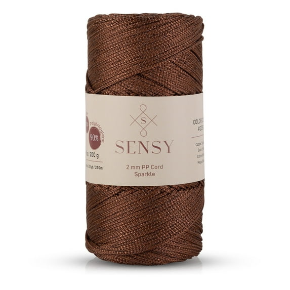 Sensy Premium 2mm 251 Yards Sparkle Polyester Rope 90% Polypropylene 10% Polyester Cord Macrame Cord 2mm Crochet Bag Cord Macrame Rope Crochet Thread Gift for Knitter (Copper Sparkle)