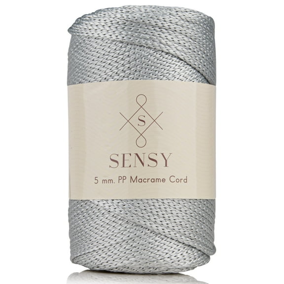 Sensy Premium 5mm 104 Yards Polyester Rope 100% Polypropylene Cord Macrame Cord 5mm Crochet Bag Cord Macrame Rope Crochet Thread Gift for Knitter (Silver)
