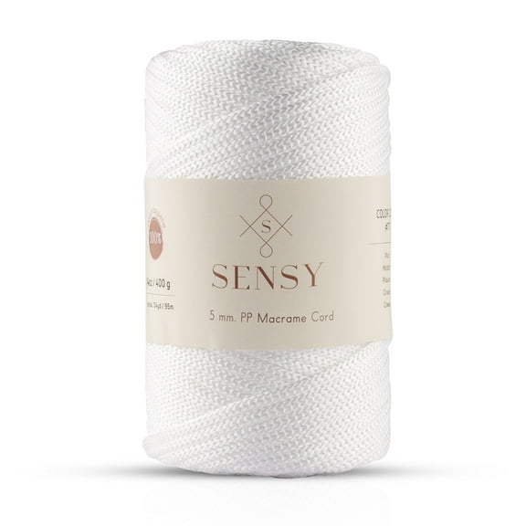 Sensy Premium 5mm 104 Yards Polyester Rope 100% Polypropylene Cord Macrame Cord 5mm Crochet Bag Cord Macrame Rope Crochet Thread Gift for Knitter (White)