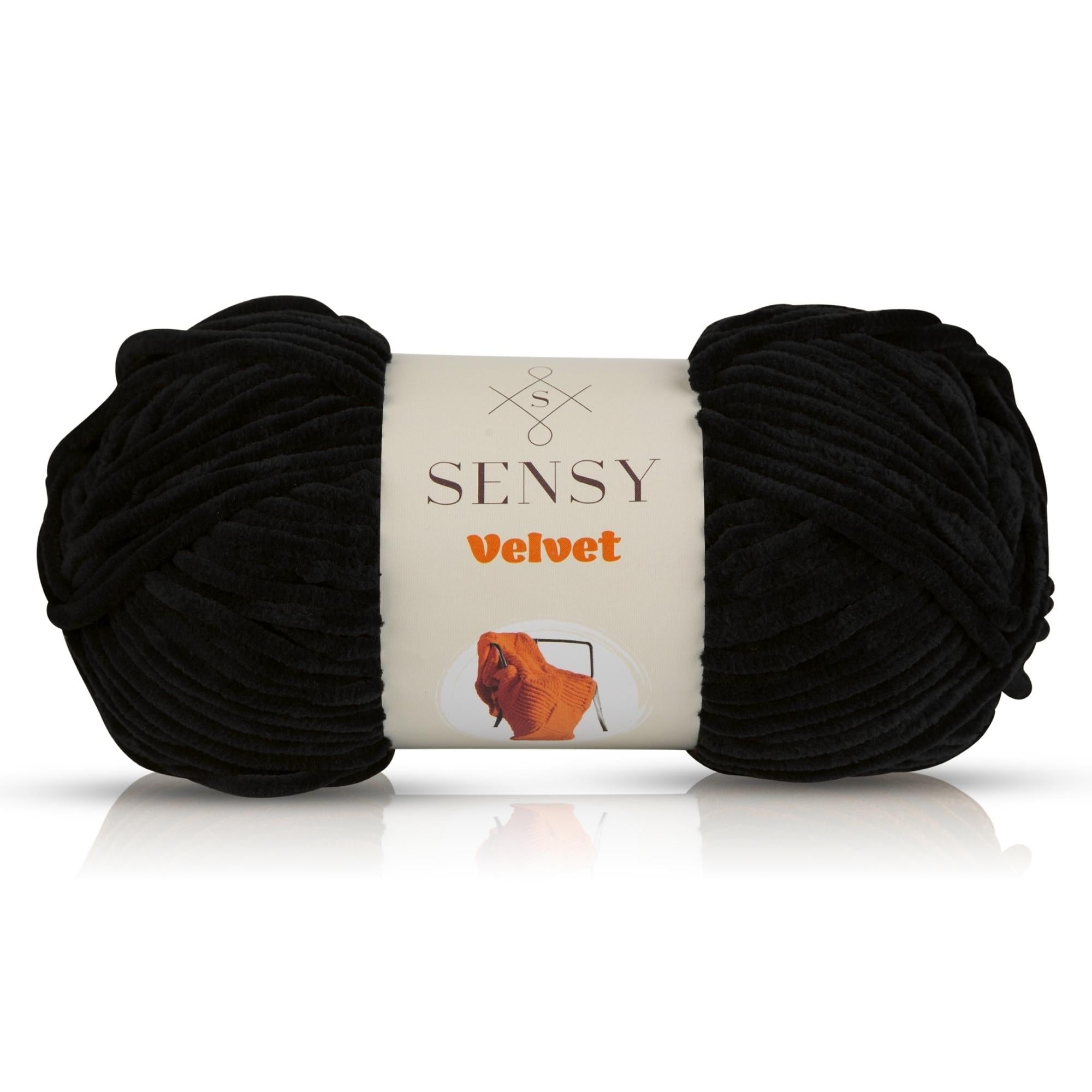 Sensy Velvet Yarn for Crocheting, Baby Blanket Yarn, Chenille Yarn, Amigurumi Yarn, 3.5 oz, 132 Yards, Gauge 5 Bulky (Black)
