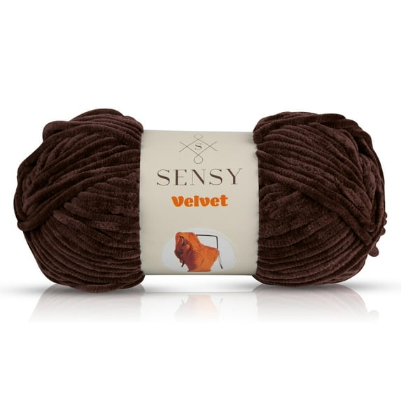 Sensy Velvet Yarn for Crocheting, Baby Blanket Yarn, Chenille Yarn, Amigurumi Yarn, 3.5 oz, 132 Yards, Gauge 5 Bulky (Brown)