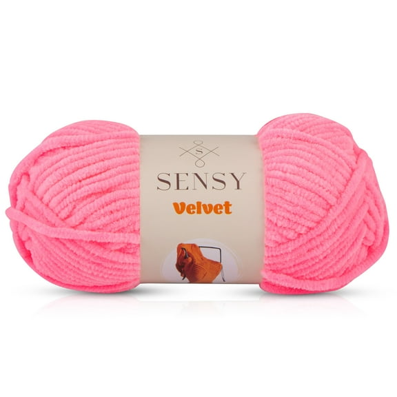 Sensy Velvet Yarn for Crocheting, Baby Blanket Yarn, Chenille Yarn, Amigurumi Yarn, 3.5 oz, 132 Yards, Gauge 5 Bulky (Neon Sugar Pink)