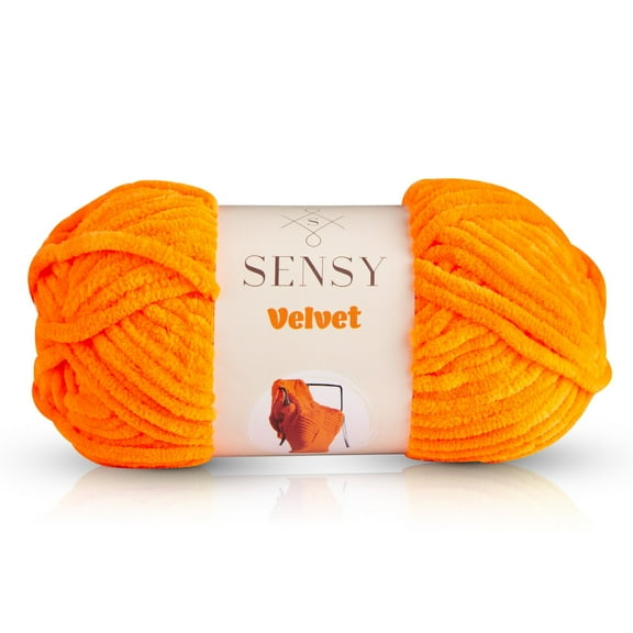 Sensy Velvet Yarn for Crocheting, Baby Blanket Yarn, Chenille Yarn, Amigurumi Yarn, 3.5 oz, 132 Yards, Gauge 5 Bulky (Orange)