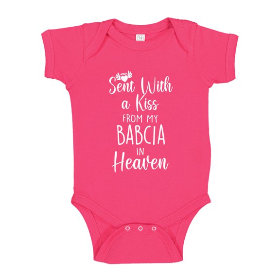 Sent With A Kiss From My Babcia In Heaven Baby Bodysuit One Piece 6 mo Cyber Pink