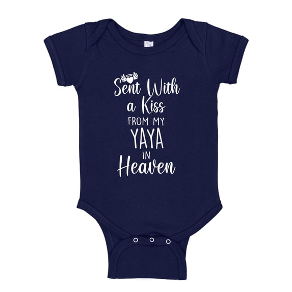 Sent With A Kiss From My Yaya In Heaven Baby Bodysuit One Piece 12 mo Navy Blue
