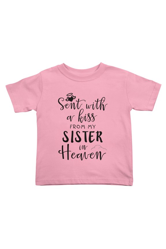 Sent with A Kiss from My Sister in Heaven Cute Toddler Tshirts for Boys Girls (Pink, Youth L)